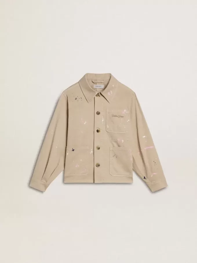 Beige jacka för barn med flerfärgade stänk