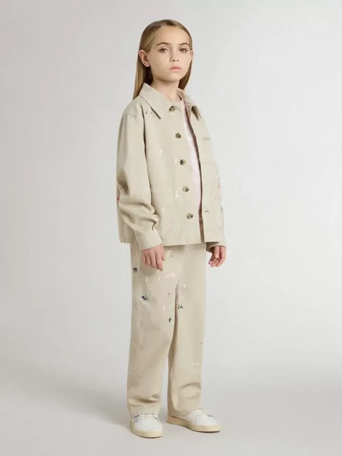 Beige jacka för barn med flerfärgade stänk