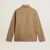Beige jacka för herr med blommig brodyr och hel dragkedja