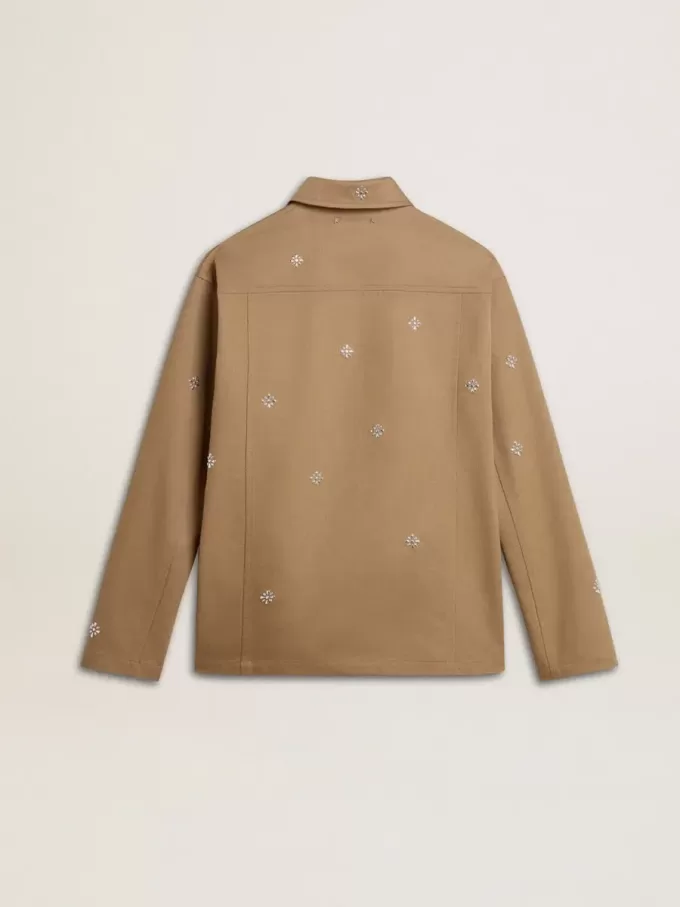 Beige jacka för herr med blommig brodyr och hel dragkedja