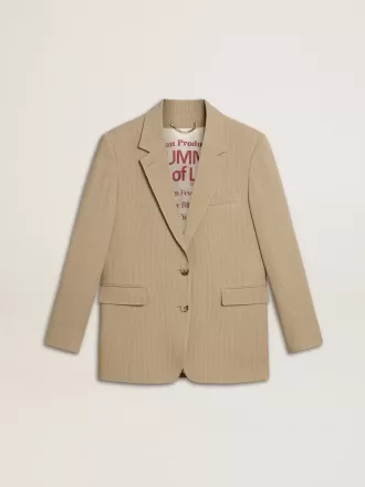 Beige randig enkelknäppt jacka för damer med oversized passform