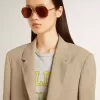 Beige randig enkelknäppt jacka för damer med oversized passform Beige randig enkelknäppt jacka för damer med oversized passform