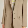 Beige randig enkelknäppt jacka för damer med oversized passform Beige randig enkelknäppt jacka för damer med oversized passform