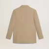 Beige randig enkelknäppt jacka för damer med oversized passform Beige randig enkelknäppt jacka för damer med oversized passform