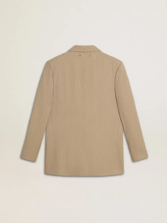 Beige randig enkelknäppt jacka för damer med oversized passform Beige randig enkelknäppt jacka för damer med oversized passform