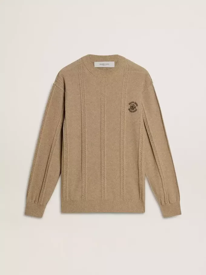 Beige tröja för herr med broderat logo Beige tröja för herr med broderat logo