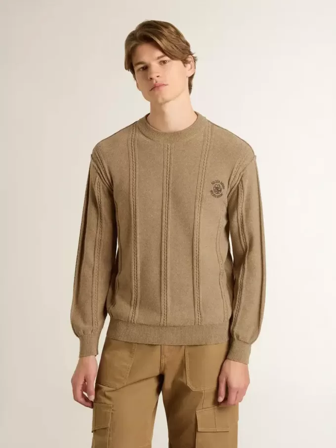 Beige tröja för herr med broderat logo Beige tröja för herr med broderat logo