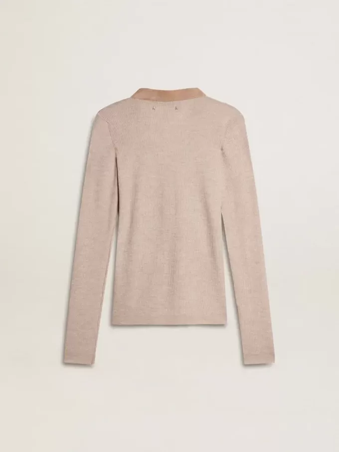 Beige ulltröja med läderdetaljer Beige ulltröja med läderdetaljer