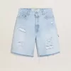 Bermudashorts för dam i denim med sliten effekt