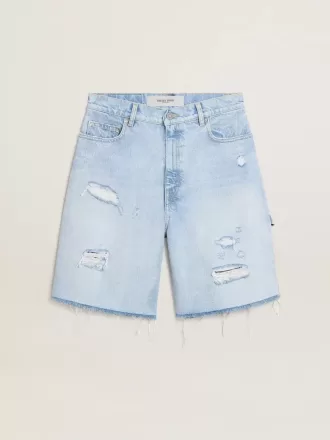 Bermudashorts för dam i denim med sliten effekt