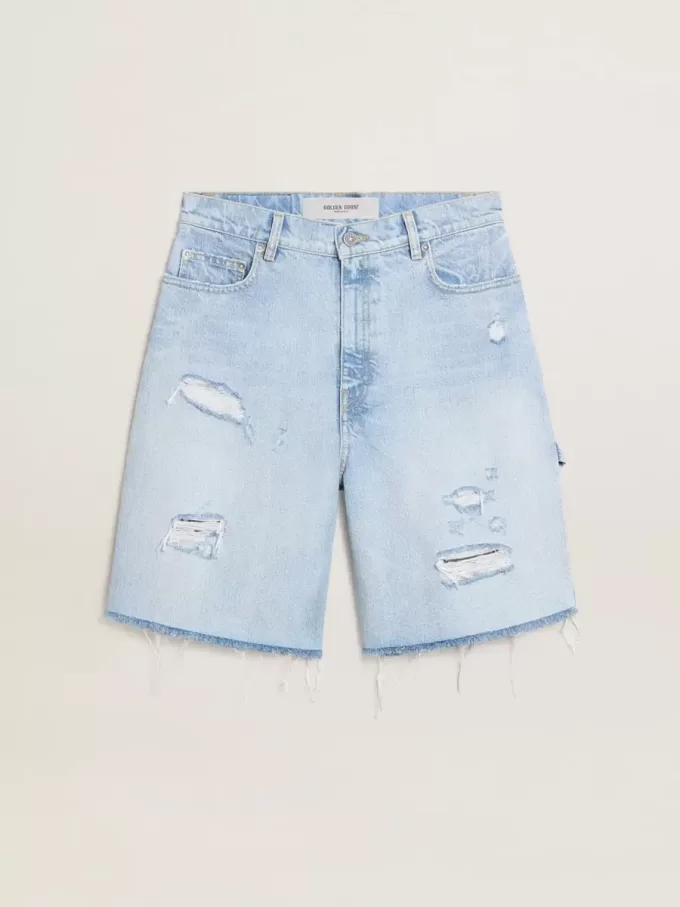 Bermudashorts för dam i denim med sliten effekt