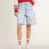 Bermudashorts för dam i denim med sliten effekt