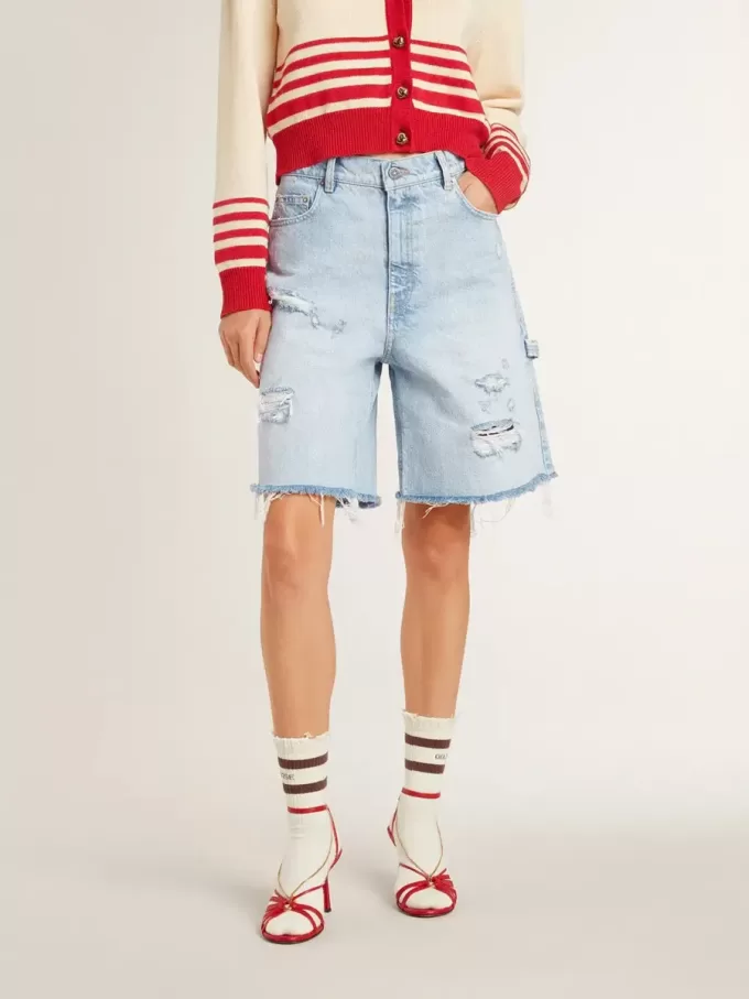Bermudashorts för dam i denim med sliten effekt