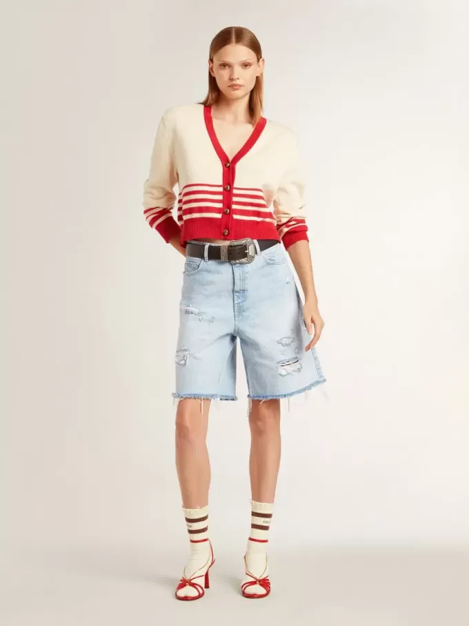 Bermudashorts för dam i denim med sliten effekt