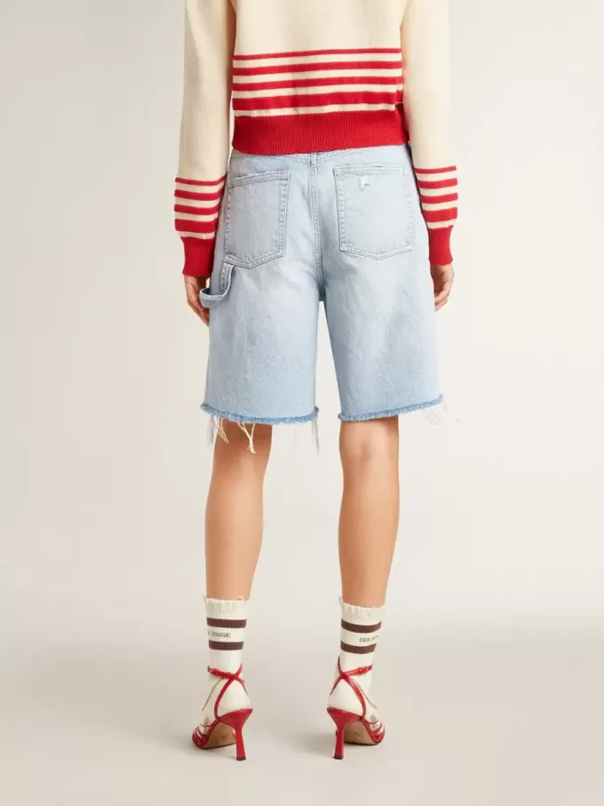 Bermudashorts för dam i denim med sliten effekt