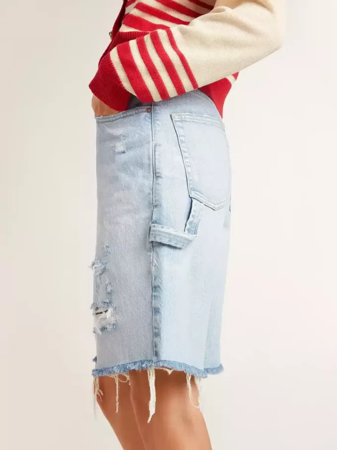 Bermudashorts för dam i denim med sliten effekt