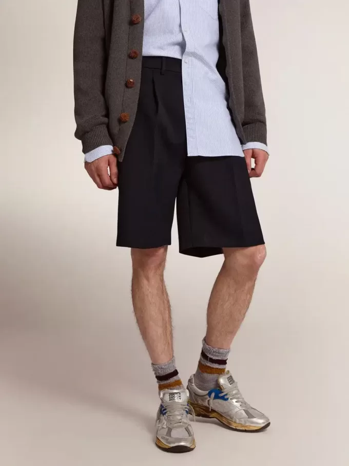 Bermudashorts för herr i mörkblå ull