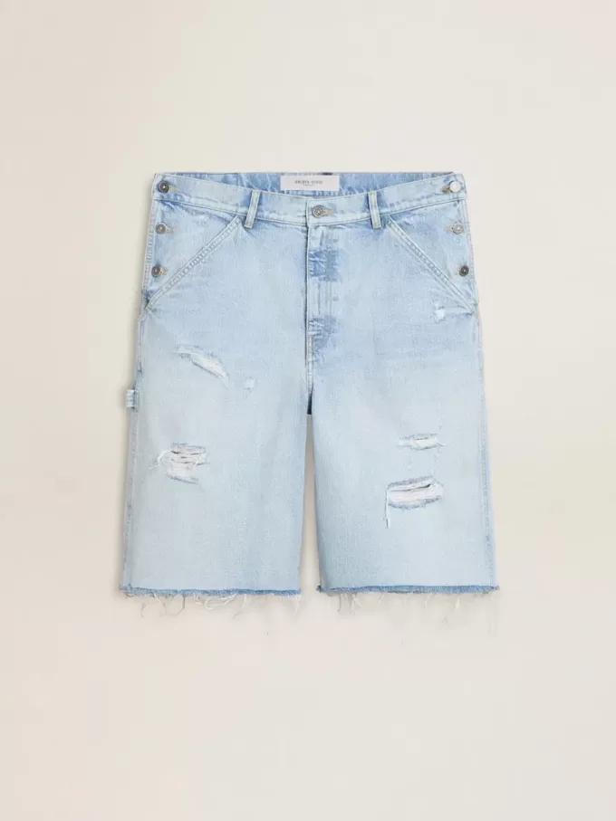 Bermudashorts i denim för herr med sliten effekt