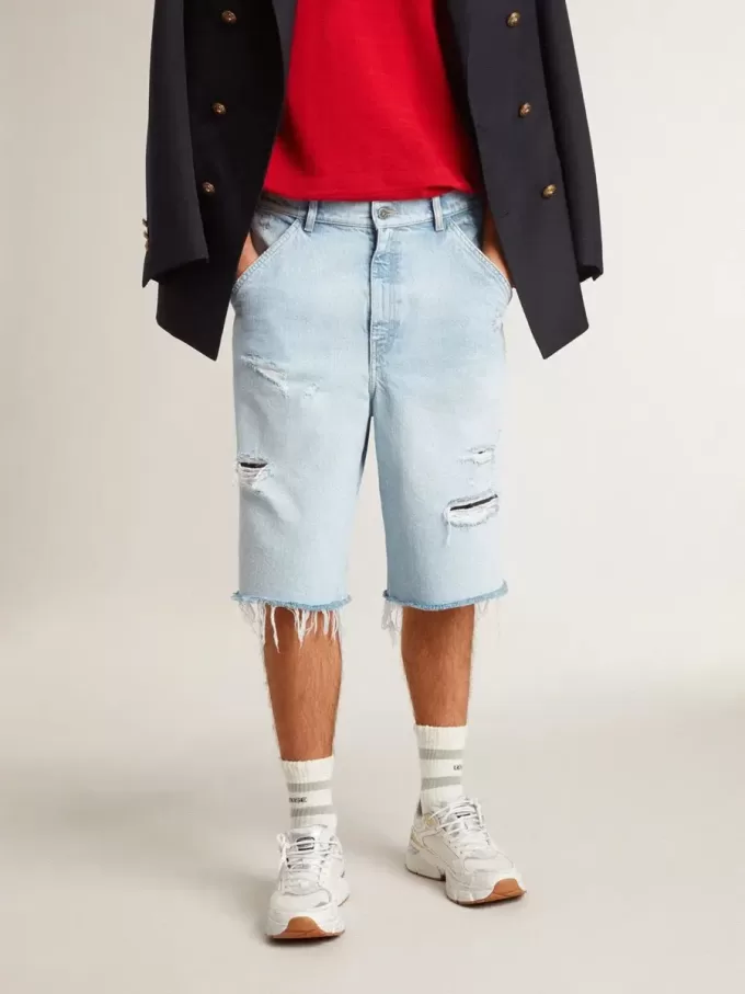 Bermudashorts i denim för herr med sliten effekt