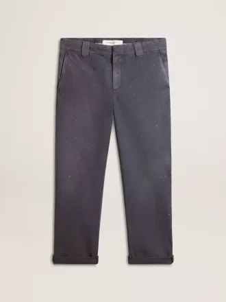 Blå chinos för herr med sliten effekt