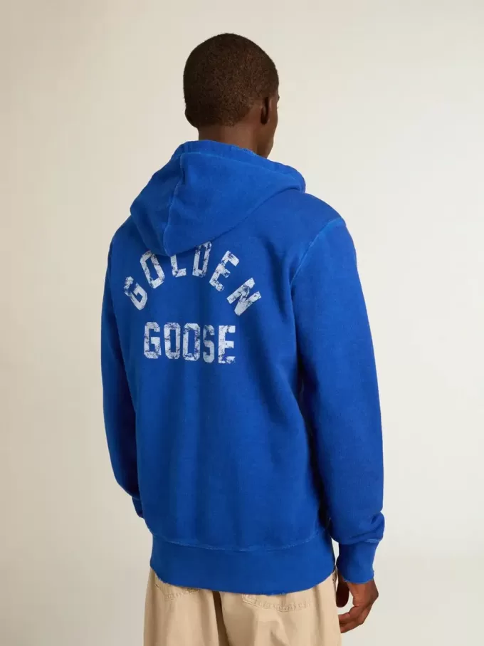 Blå hoodie för herr med text på baksidan Blå hoodie för herr med text på baksidan