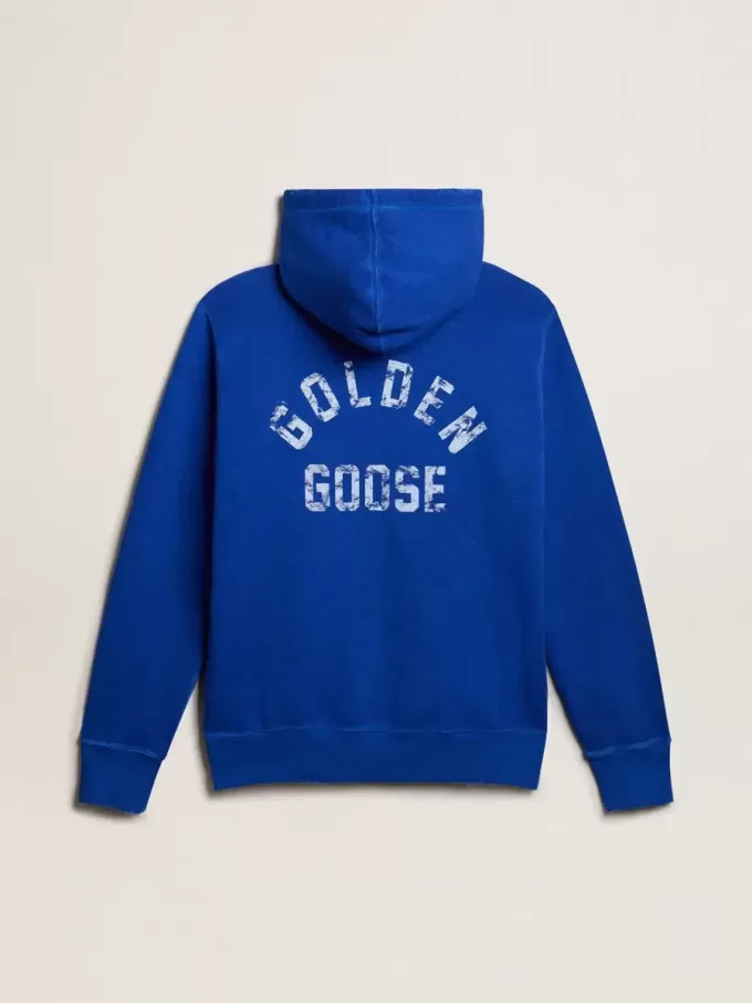 Blå hoodie för herr med text på baksidan Blå hoodie för herr med text på baksidan