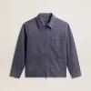 Blå jacka för herr i denim bomull med slitna detaljer