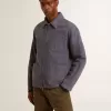 Blå jacka för herr i denim bomull med slitna detaljer