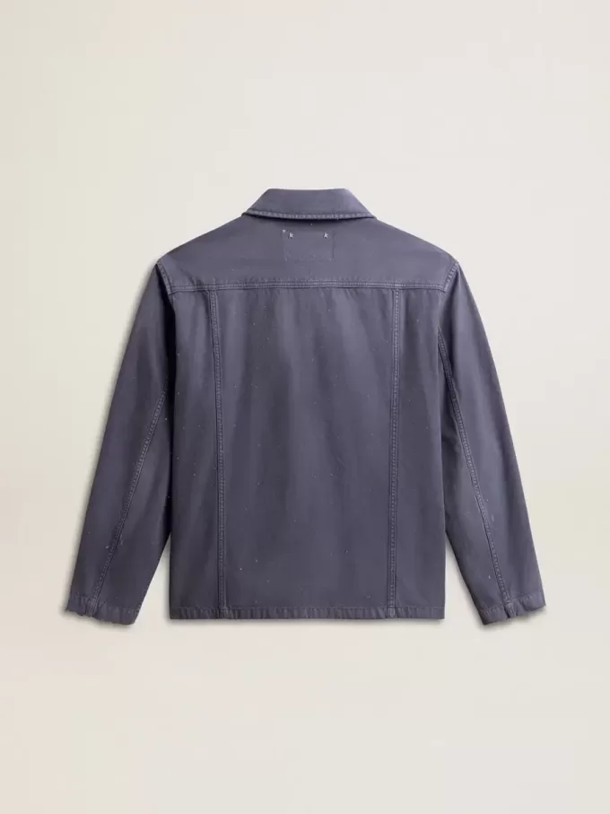 Blå jacka för herr i denim bomull med slitna detaljer