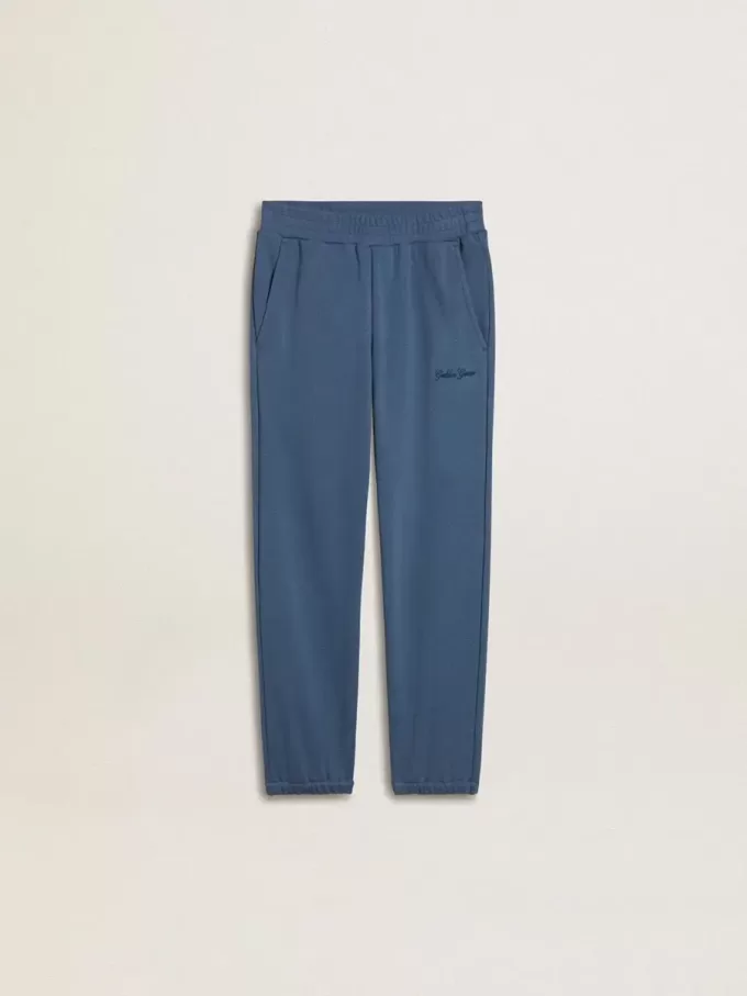 Blå joggingbyxor för barn med broderi