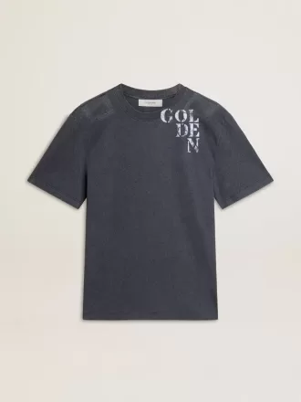 Blå T-shirt för herr med vitt tryck