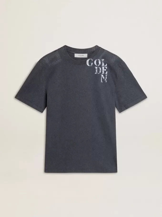 Blå T-shirt för herr med vitt tryck