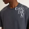 Blå T-shirt för herr med vitt tryck