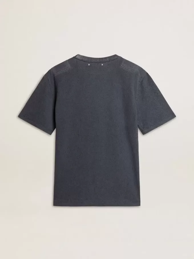Blå T-shirt för herr med vitt tryck