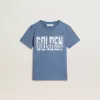 Blå T-shirt för pojkar med vitt tryck