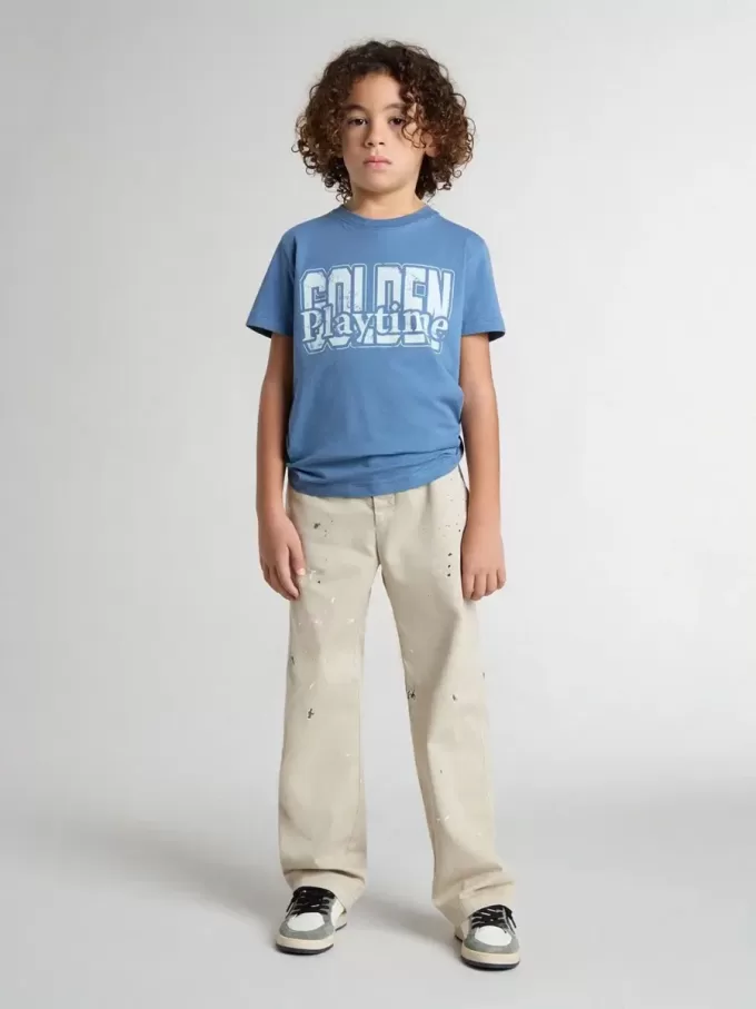 Blå T-shirt för pojkar med vitt tryck