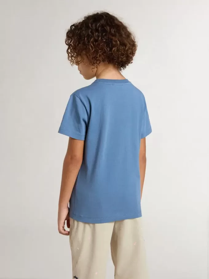 Blå T-shirt för pojkar med vitt tryck