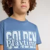 Blå T-shirt för pojkar med vitt tryck