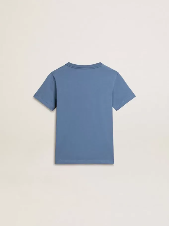 Blå T-shirt för pojkar med vitt tryck