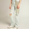 Blekt jeans för damer med cabochonkristaller