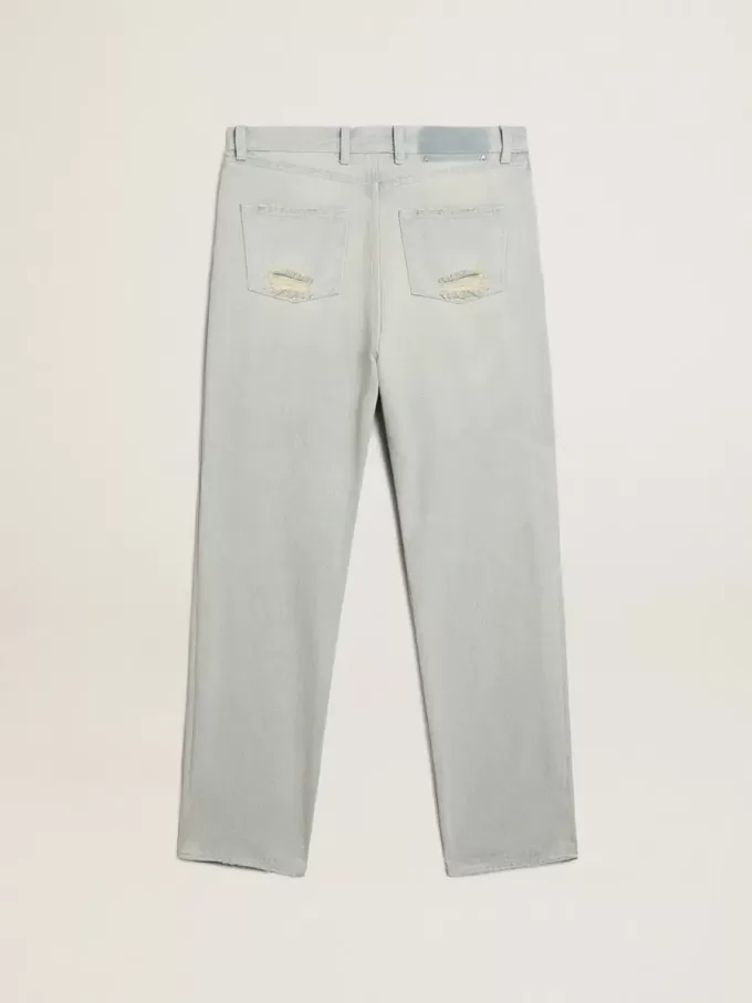 Blekt jeans för damer med cabochonkristaller