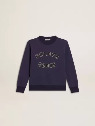 Blåviolett sweatshirt med Golden Goose-text på framsidan
