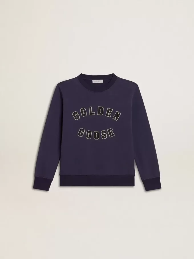 Blåviolett sweatshirt med Golden Goose-text på framsidan Blåviolett sweatshirt med Golden Goose-text på framsidan