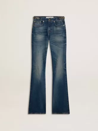 Bootcut-jeans för damer med vintage-tvätt och metalliska detaljer