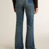 Bootcut-jeans för damer med vintage-tvätt och metalliska detaljer