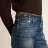 Bootcut-jeans för damer med vintage-tvätt och metalliska detaljer