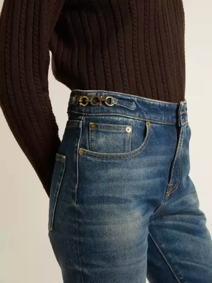 Bootcut-jeans för damer med vintage-tvätt och metalliska detaljer