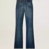 Bootcut-jeans för damer med vintage-tvätt och metalliska detaljer