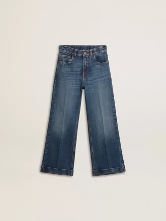 Bootcut-jeans för flickor med medium tvätt och broderi