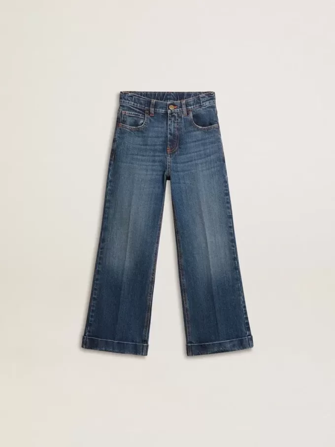 Bootcut-jeans för flickor med medium tvätt och broderi Bootcut-jeans för flickor med medium tvätt och broderi